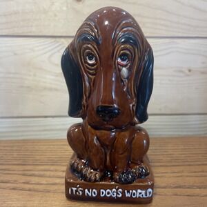 Vintage Basset Hound Mail Napkin Holder Pearl Tear Enesco Japan Ceramic Dog